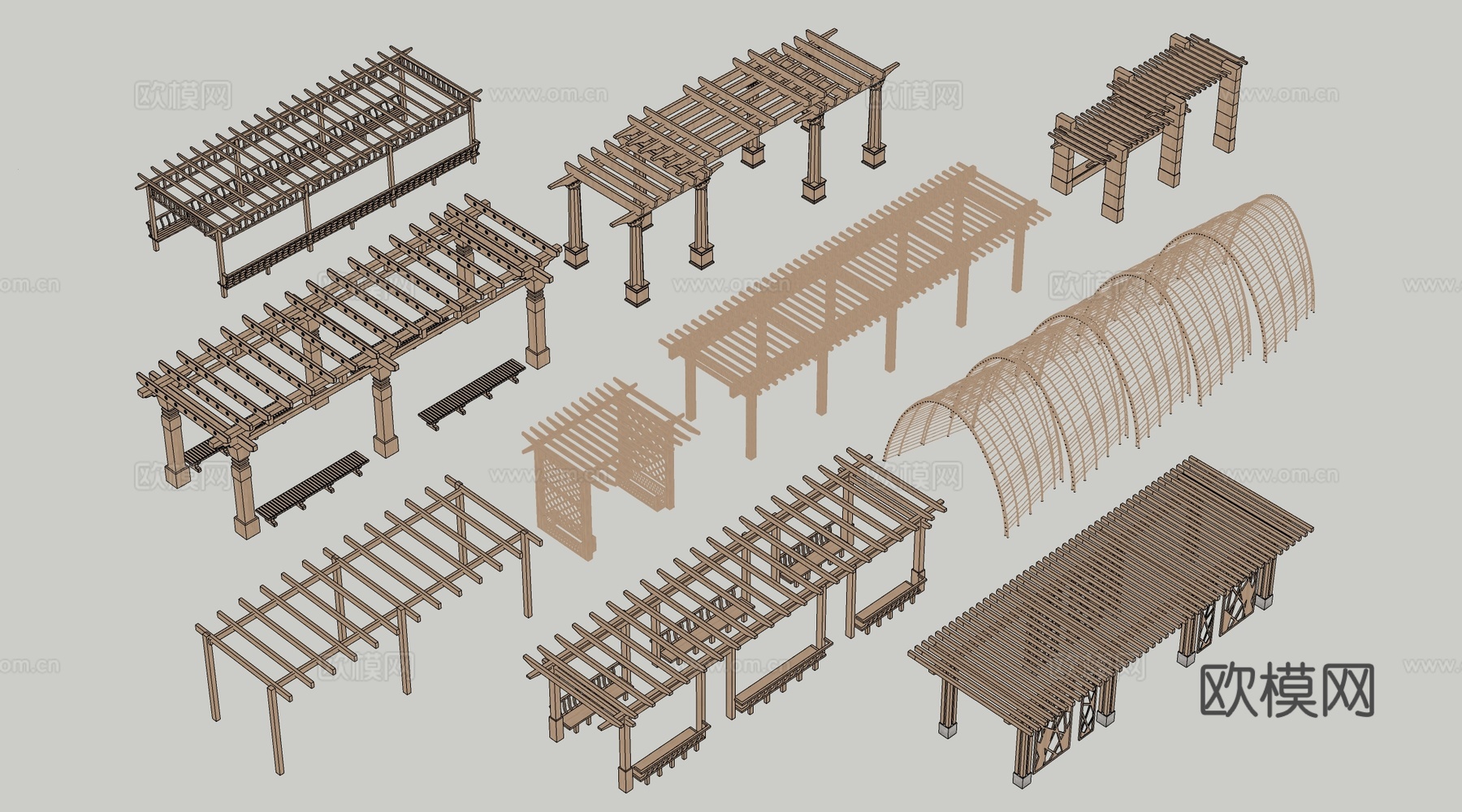 现代景观花架 葡萄架 廊架 绿植爬架su模型