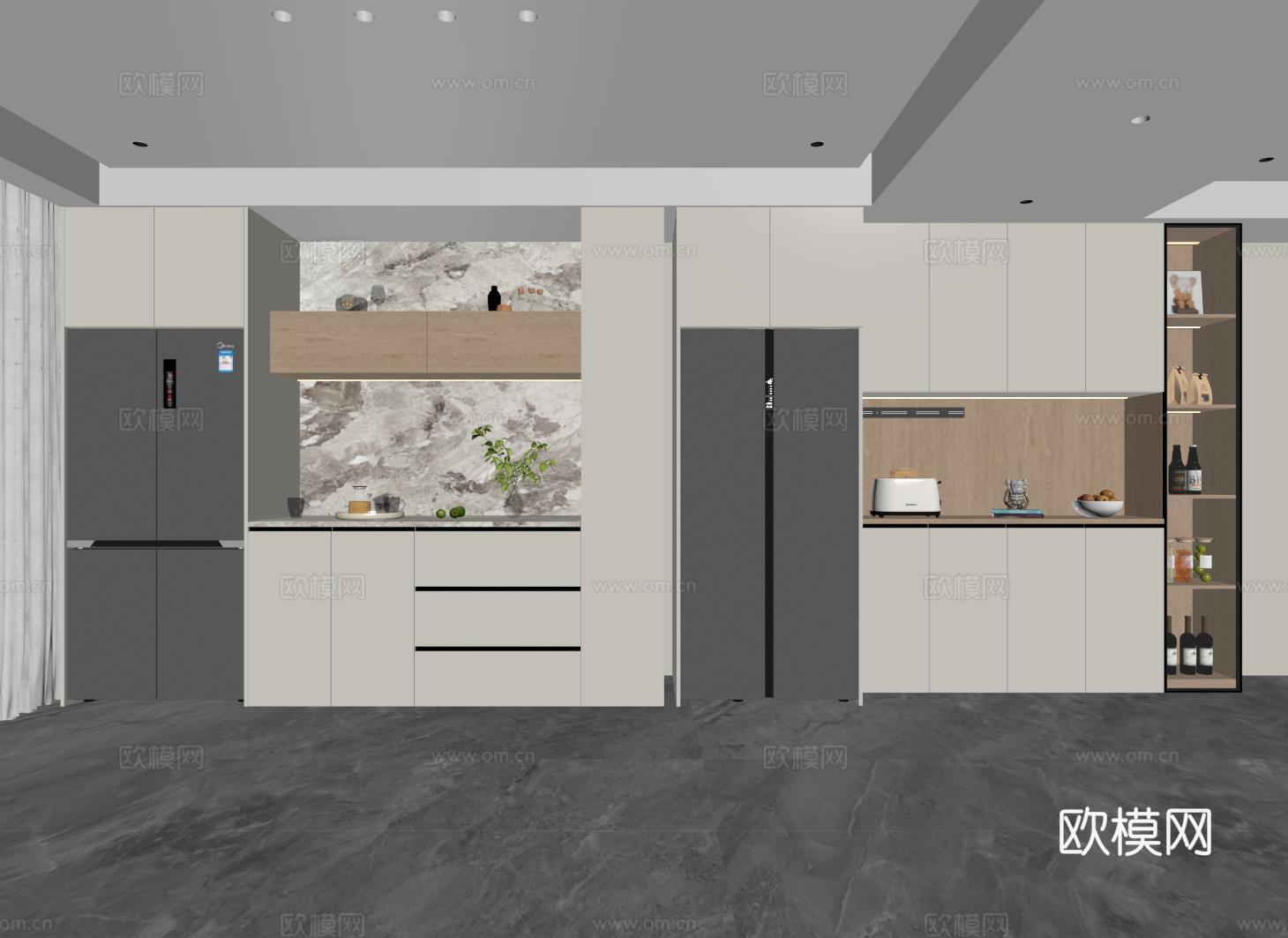 现代酒柜 冰箱酒柜 冰箱柜 开放格酒柜su模型