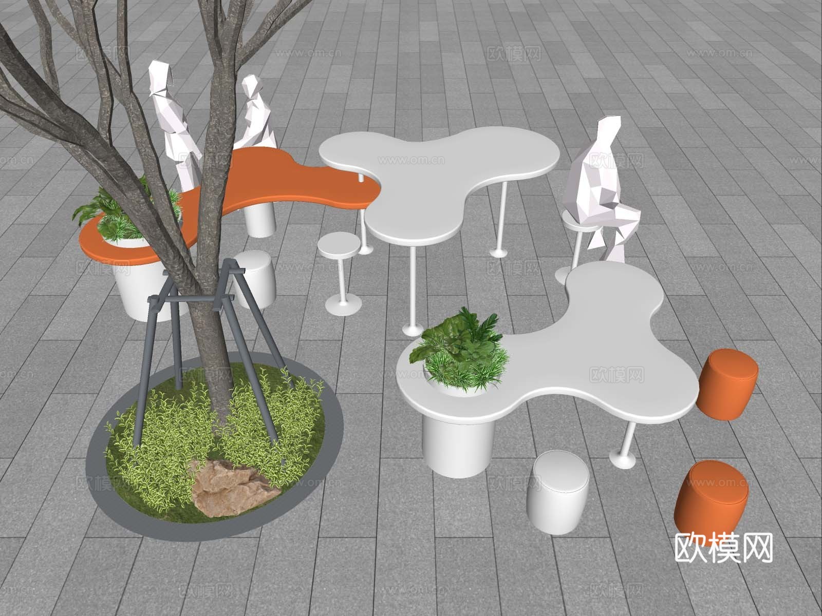 现代异形座凳 公园座凳 户外特色座凳 圆座凳 户外休闲座椅su模型