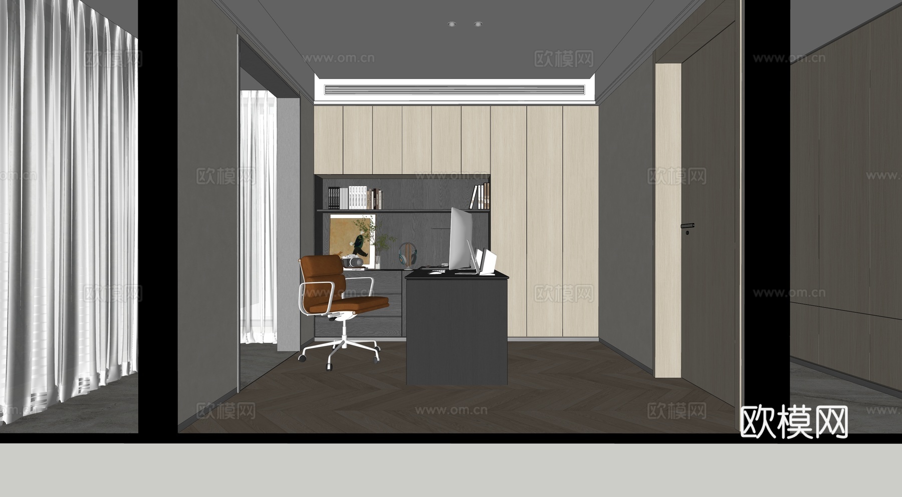 现代风格 书房su模型