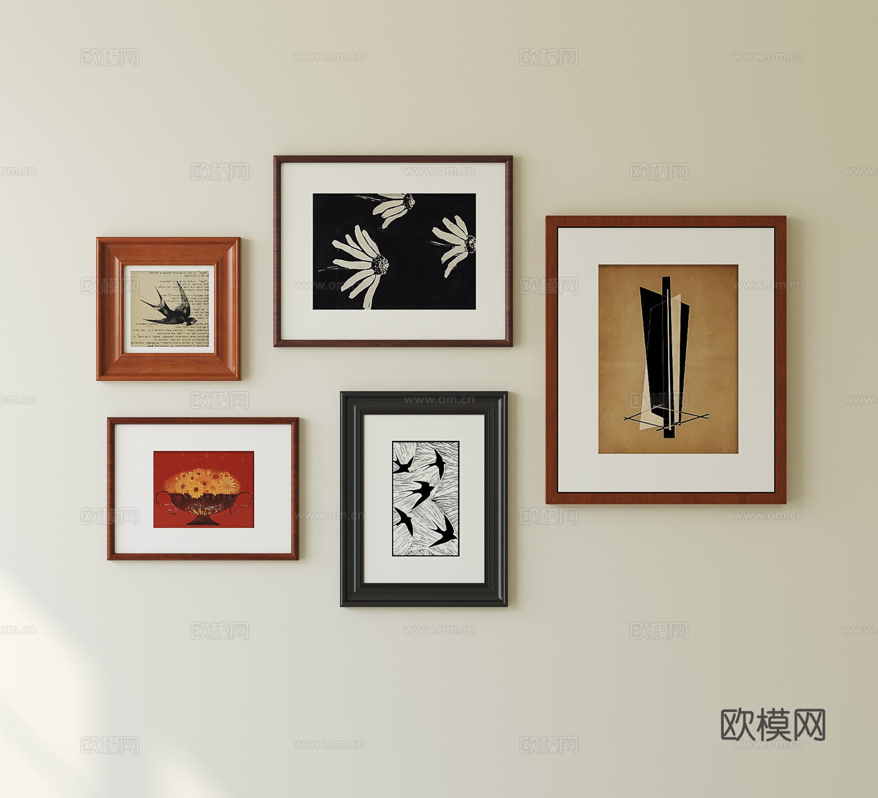 法式中古挂画 抽象挂画 照片墙su模型