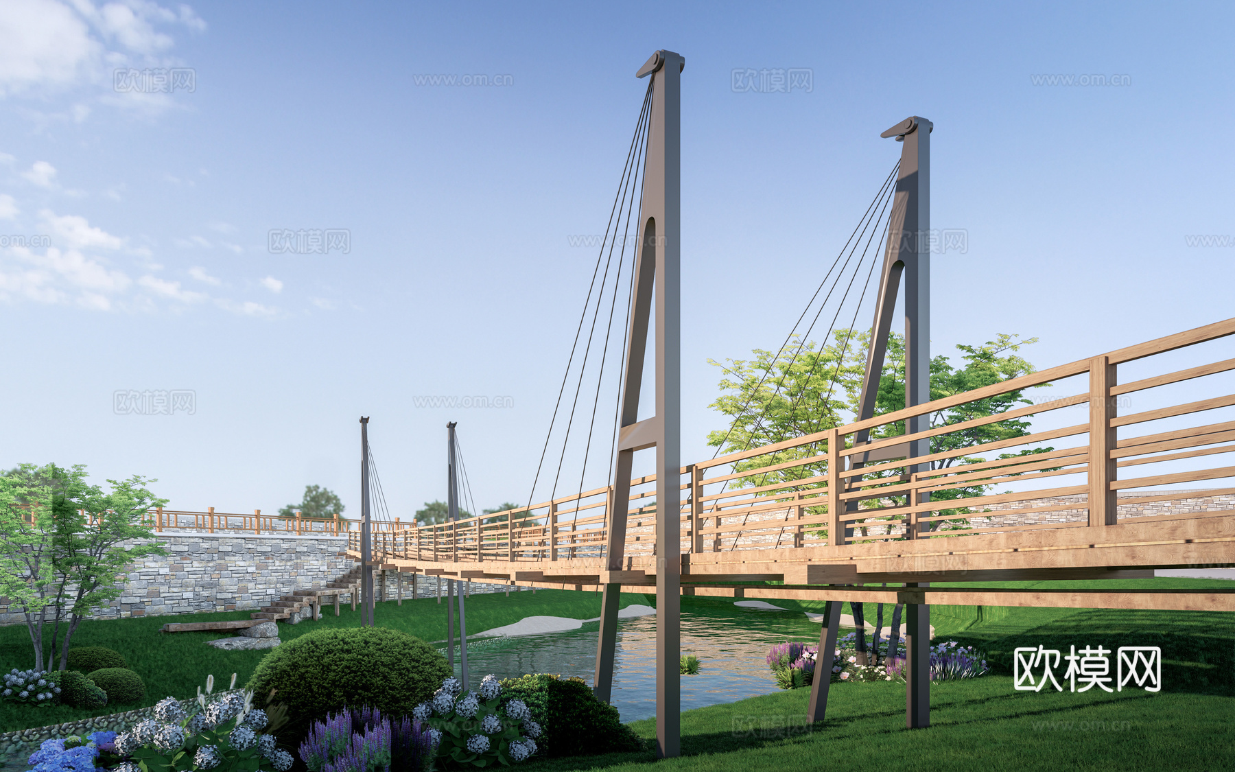 现代景观吊桥 景区吊桥 木栈桥su模型