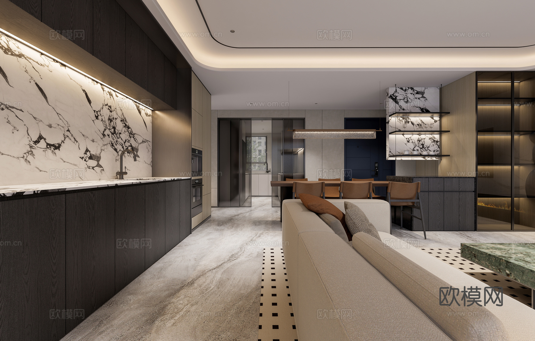 客餐厅 现代风格 客厅 餐厅su模型