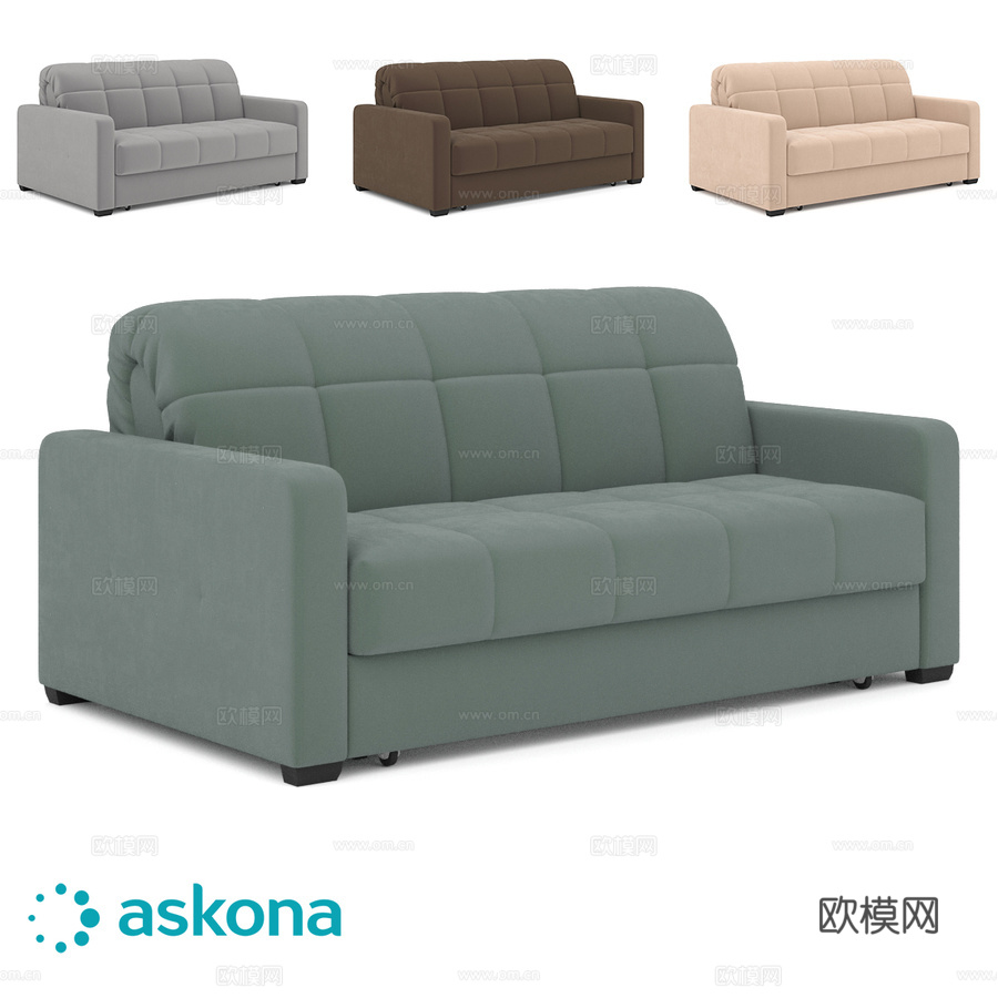 Domo Pro直线沙发，方格缝线，宽扶手3d模型下载