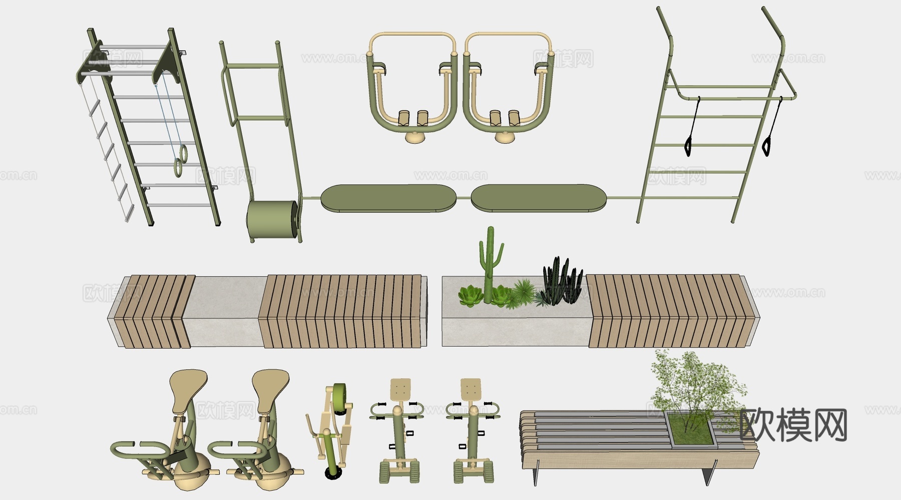 现代户外健身器材 健身墙器材 运动设施su模型