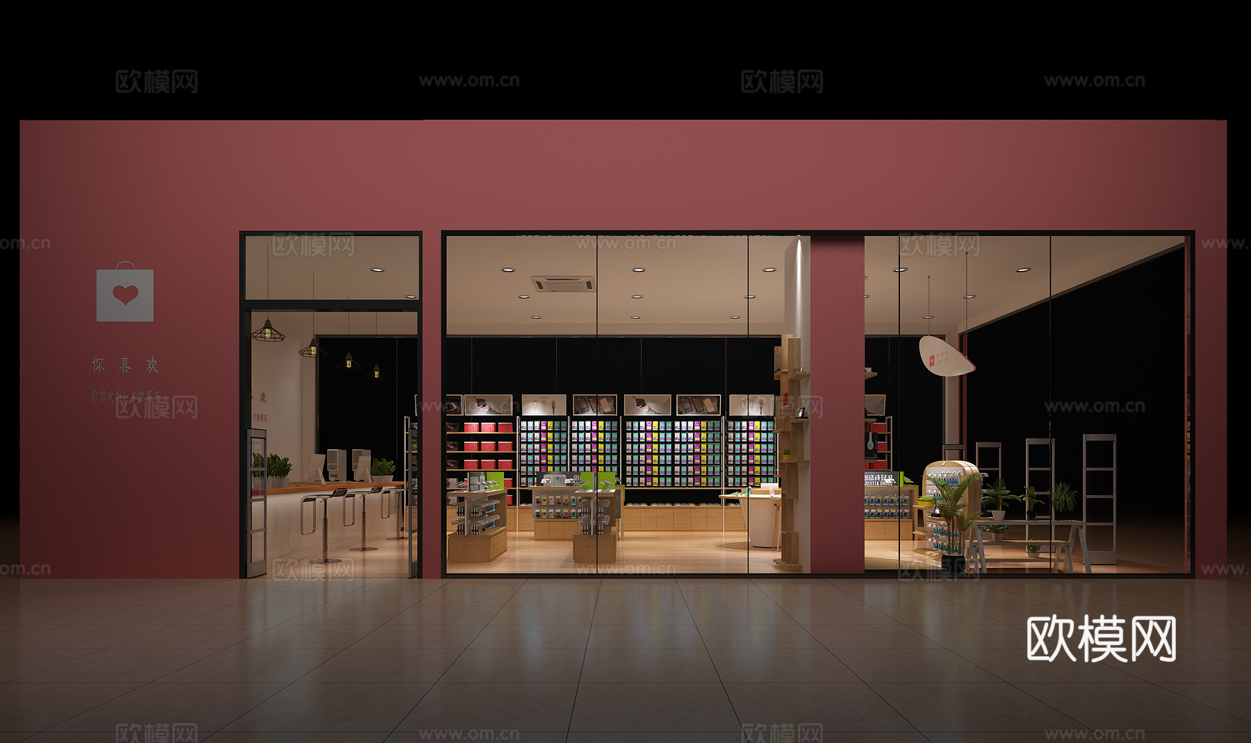现代手机专卖店 门头 展柜 前台 物件摆件3d模型下载（渲染图2）