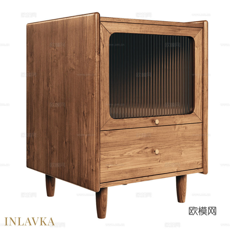 OM中世纪风格带滑动门的床头柜3d模型下载