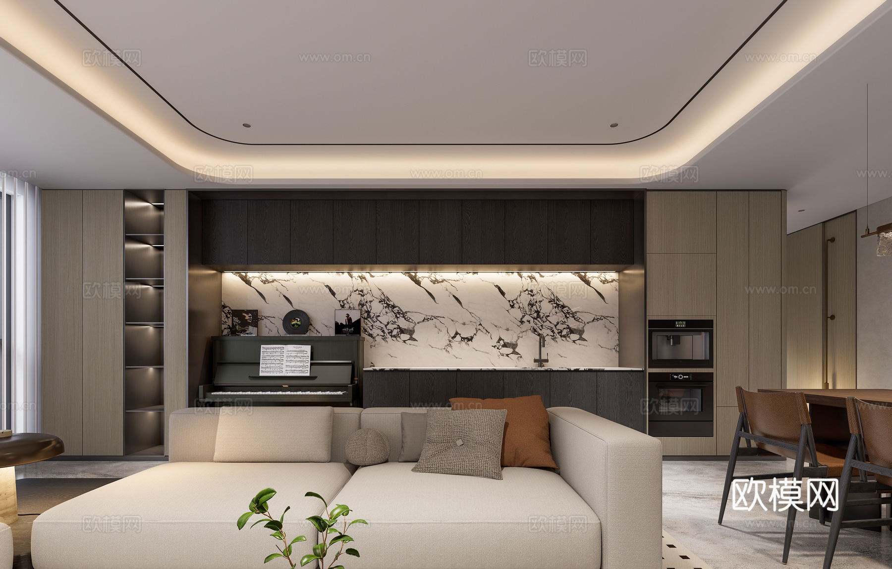 客餐厅 现代风格 客厅 餐厅su模型