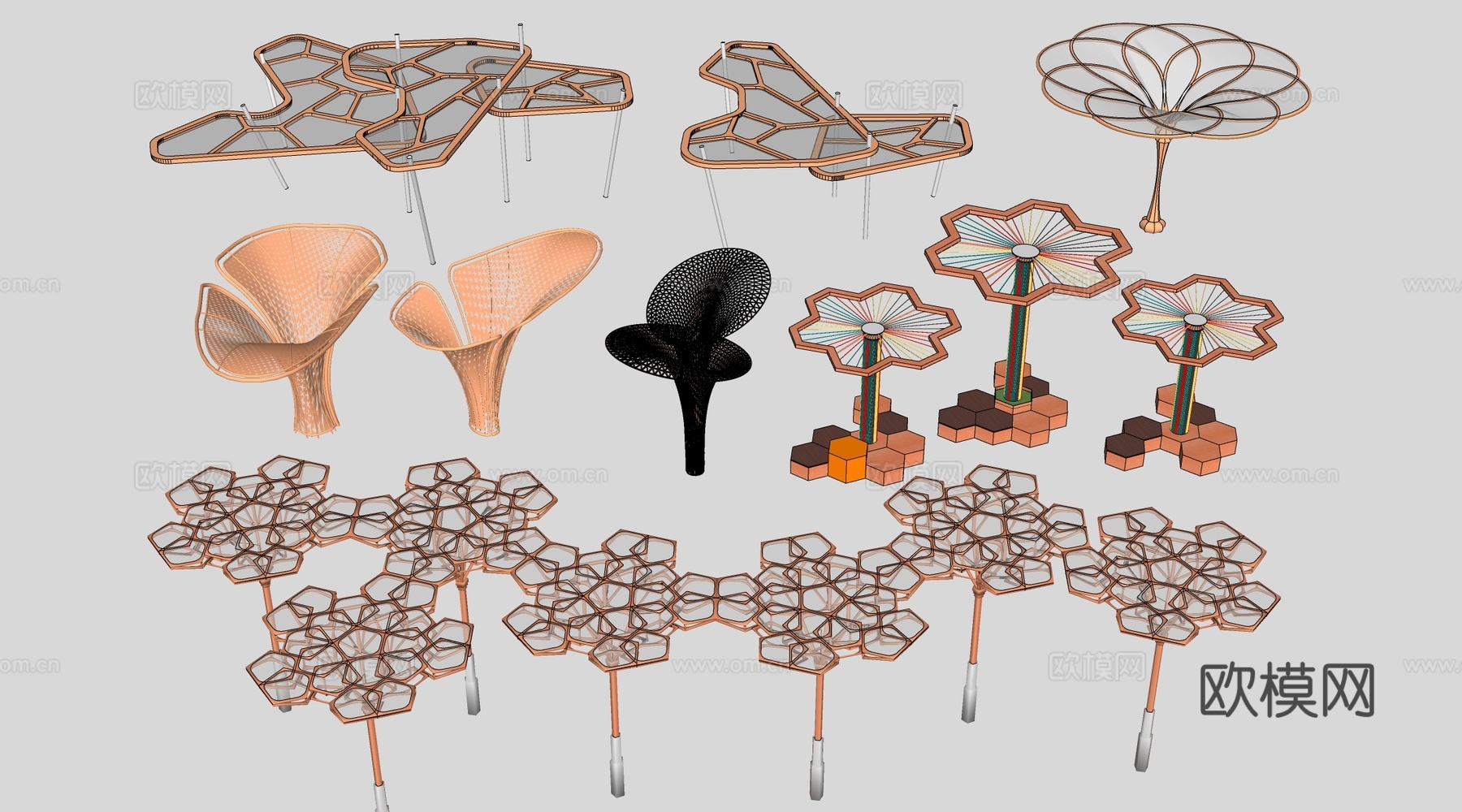 现代景观廊架 景观构筑物 景观小品su模型