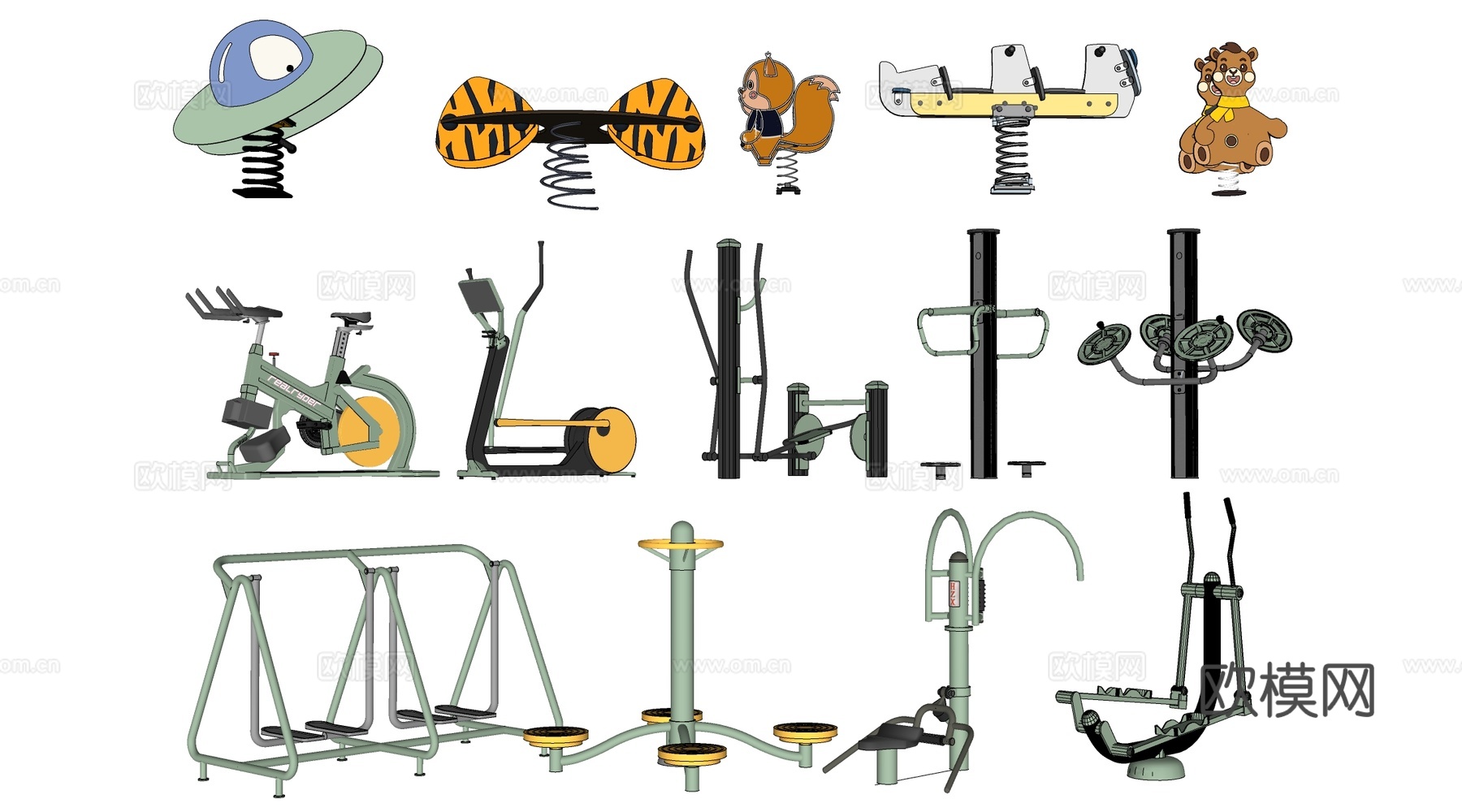 现代户外健身器材 健身墙器材 运动设施su模型