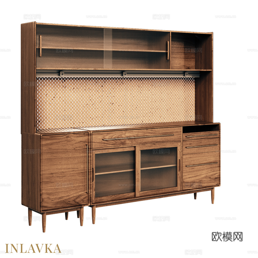 OM餐边柜，4抽屉配5滑动门款3d模型下载