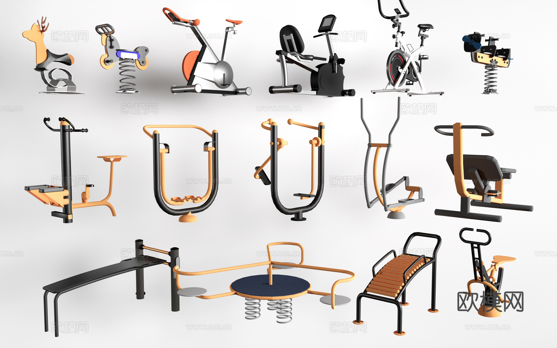 现代户外健身器材 健身墙器材 运动设施su模型