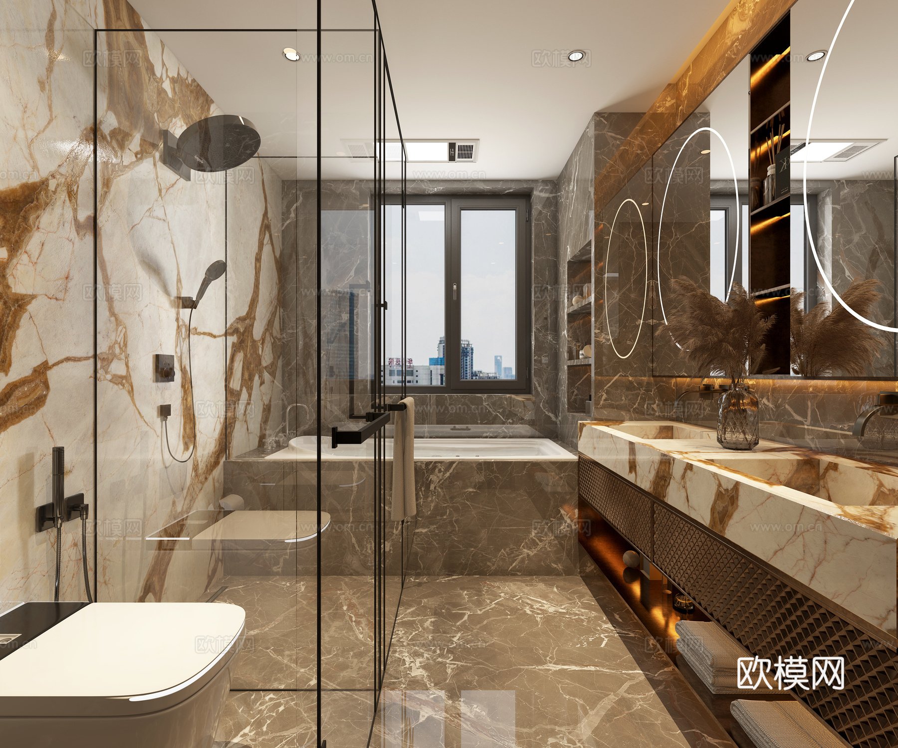 轻奢卫生间 浴室柜 马桶 暗装花洒 内嵌浴缸 淋浴房 卫浴小3d模型