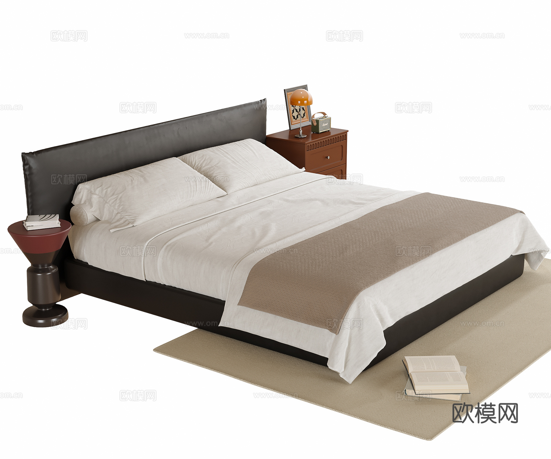 现代双人床 床头柜su模型