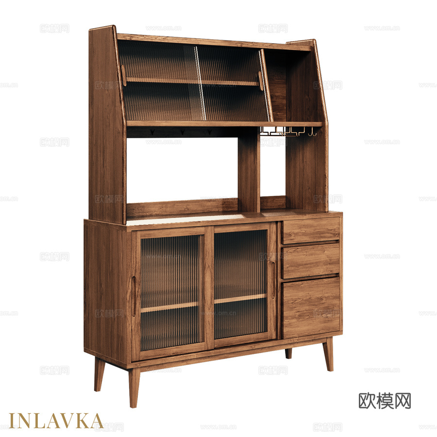OM餐边柜配2扇玻璃门，带3个抽屉3d模型下载