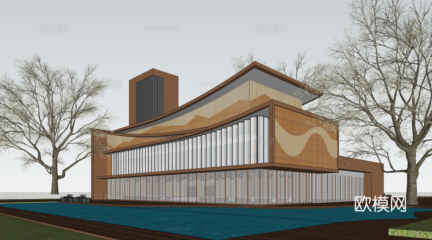 现代文化馆建筑 文化中心建筑 政务中心建筑su模型