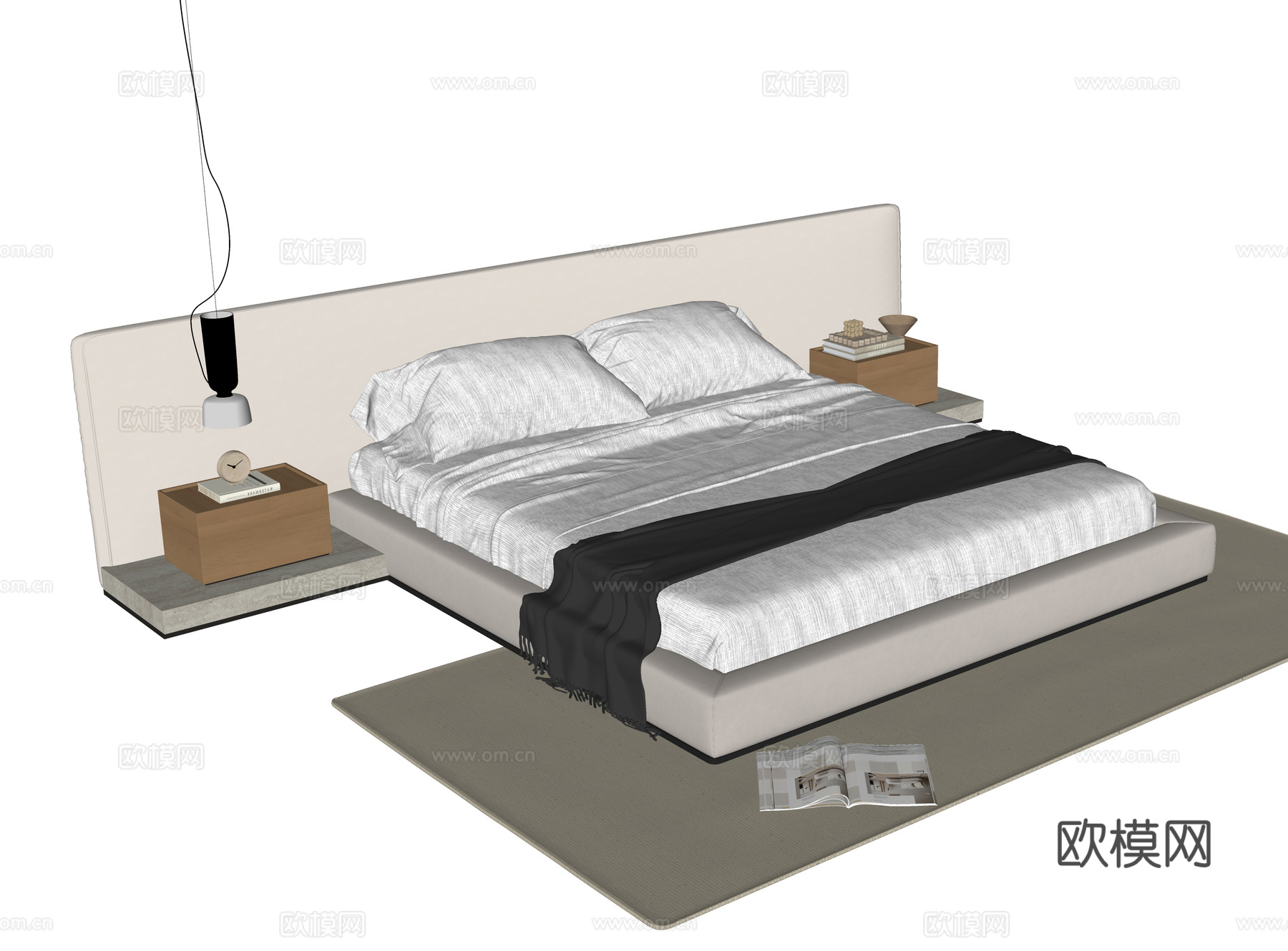 现代双人床su模型