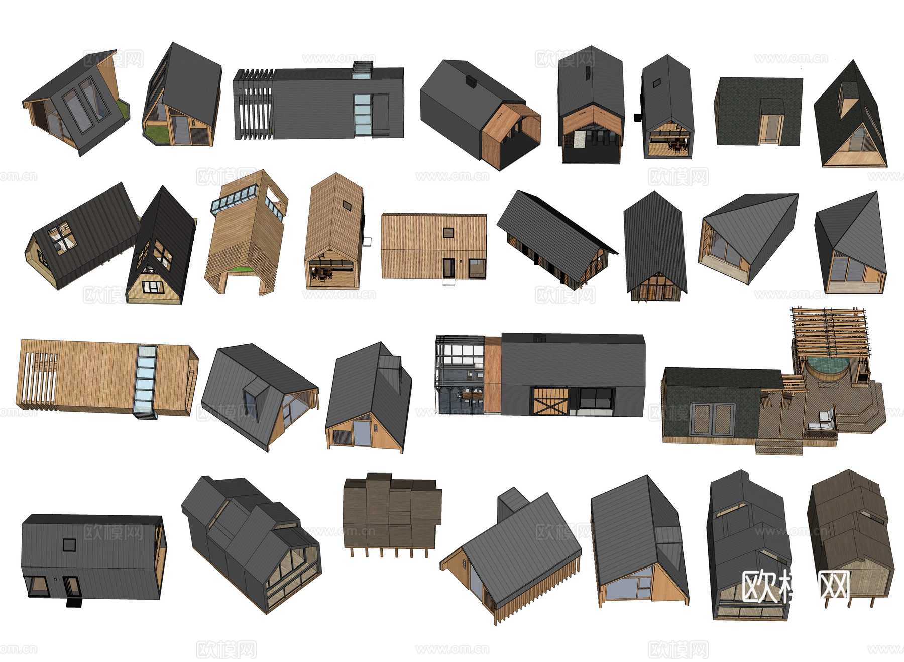 小木屋 木屋民宿建筑 网红树屋 木建筑 露营生态别墅木屋驿站su模型