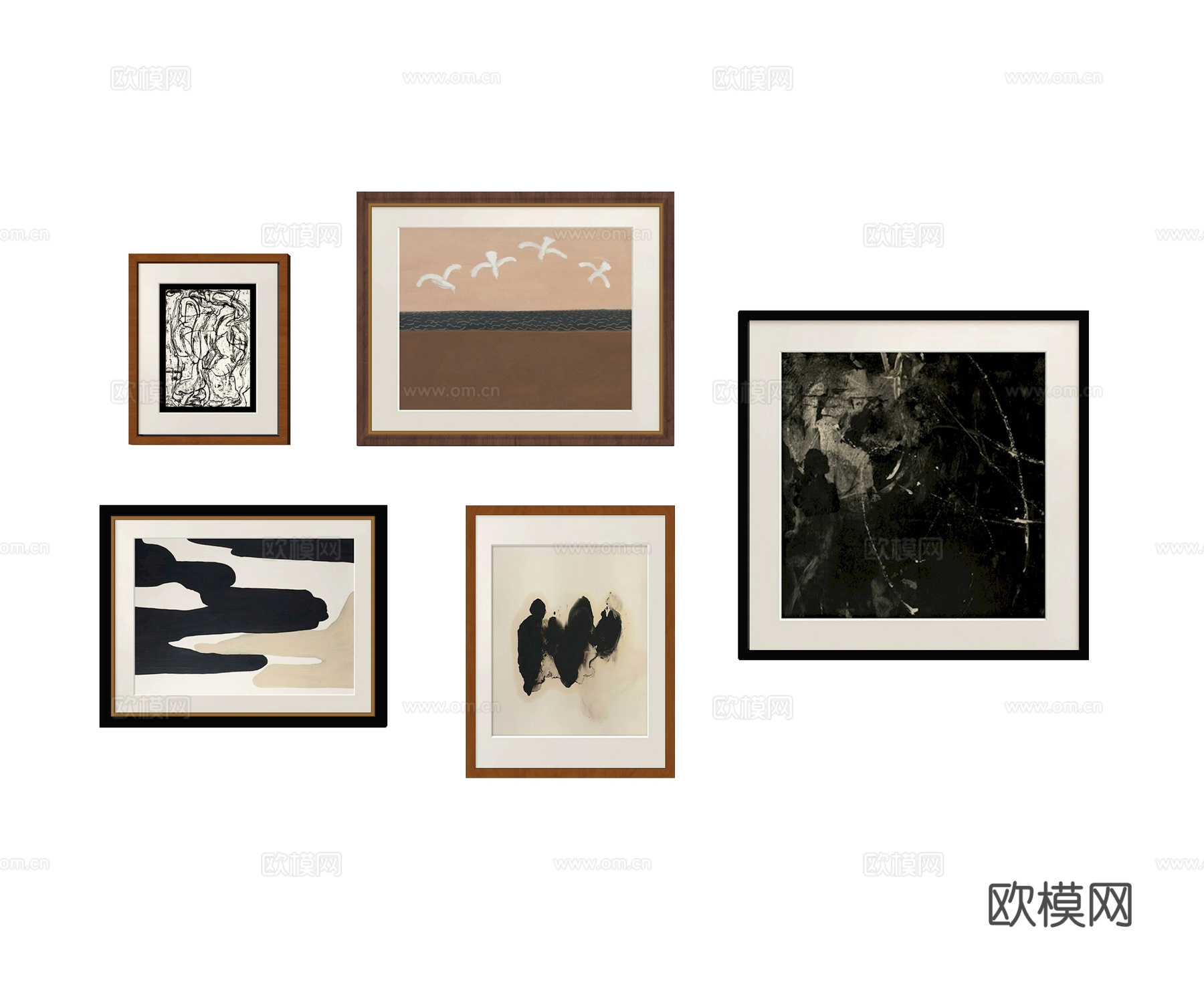 北欧中古挂画 抽象挂画 照片墙su模型