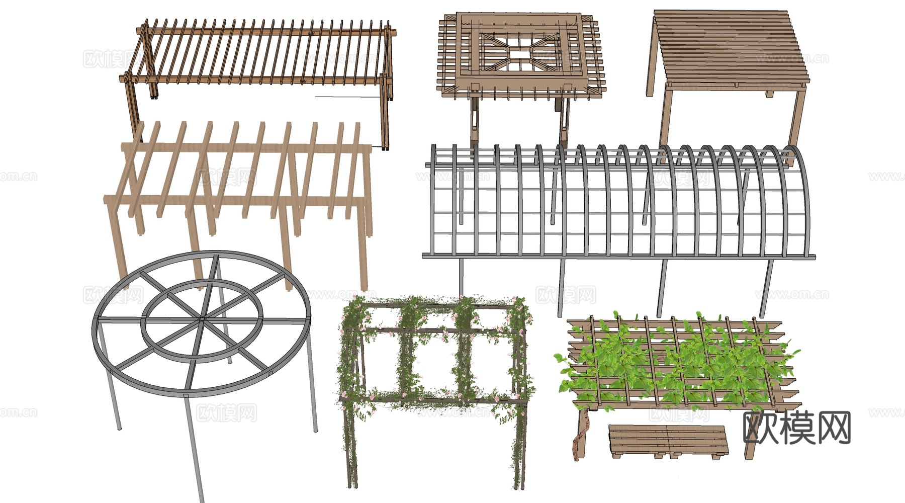 现代景观花架 葡萄架 廊架 绿植爬架su模型
