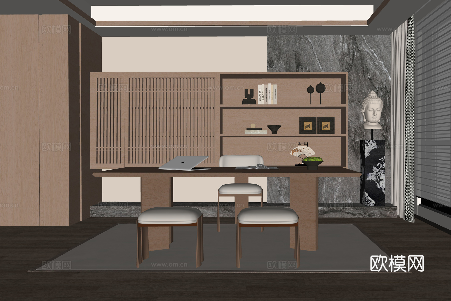 现代书房 书桌椅su模型