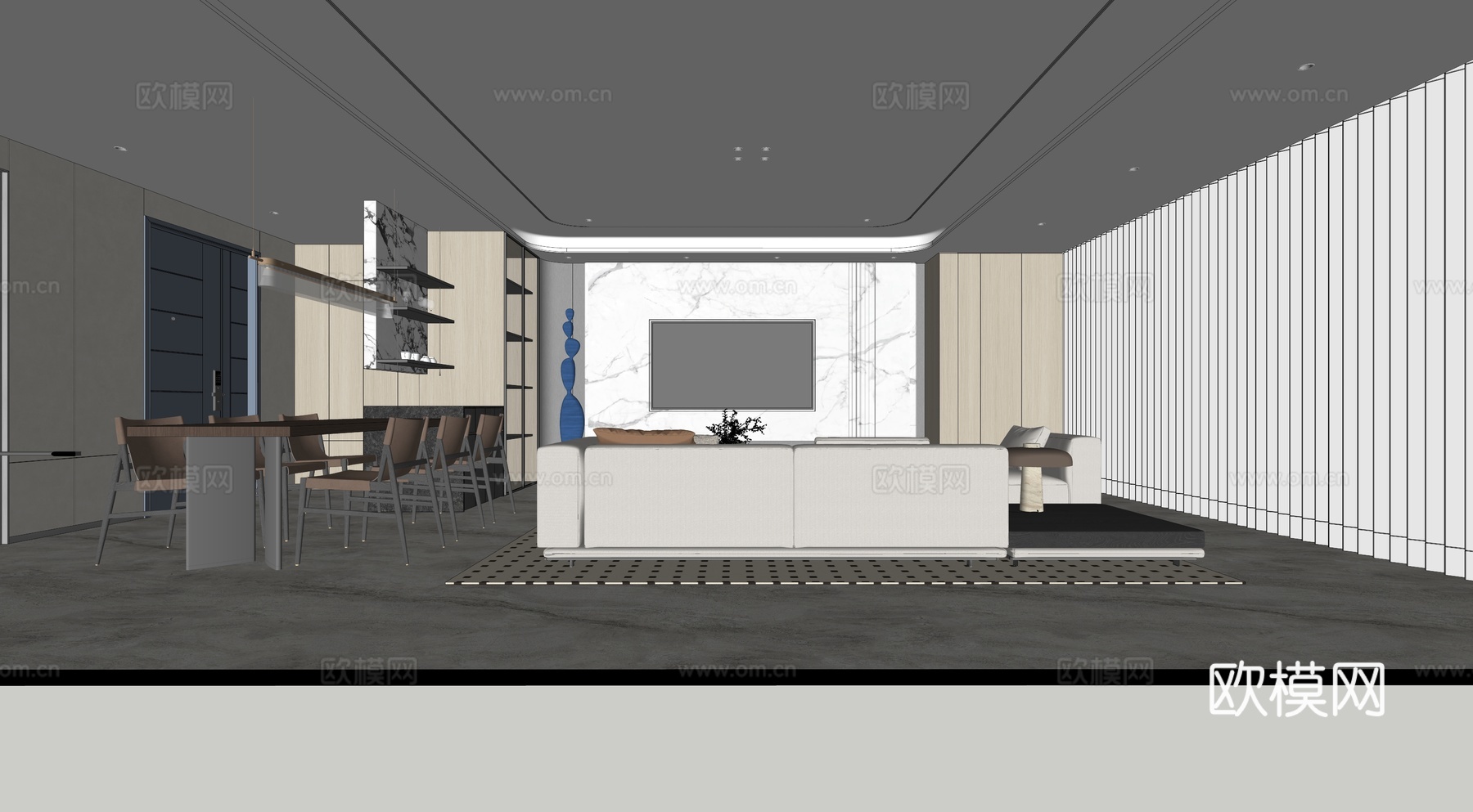 客餐厅 现代风格 客厅 餐厅su模型