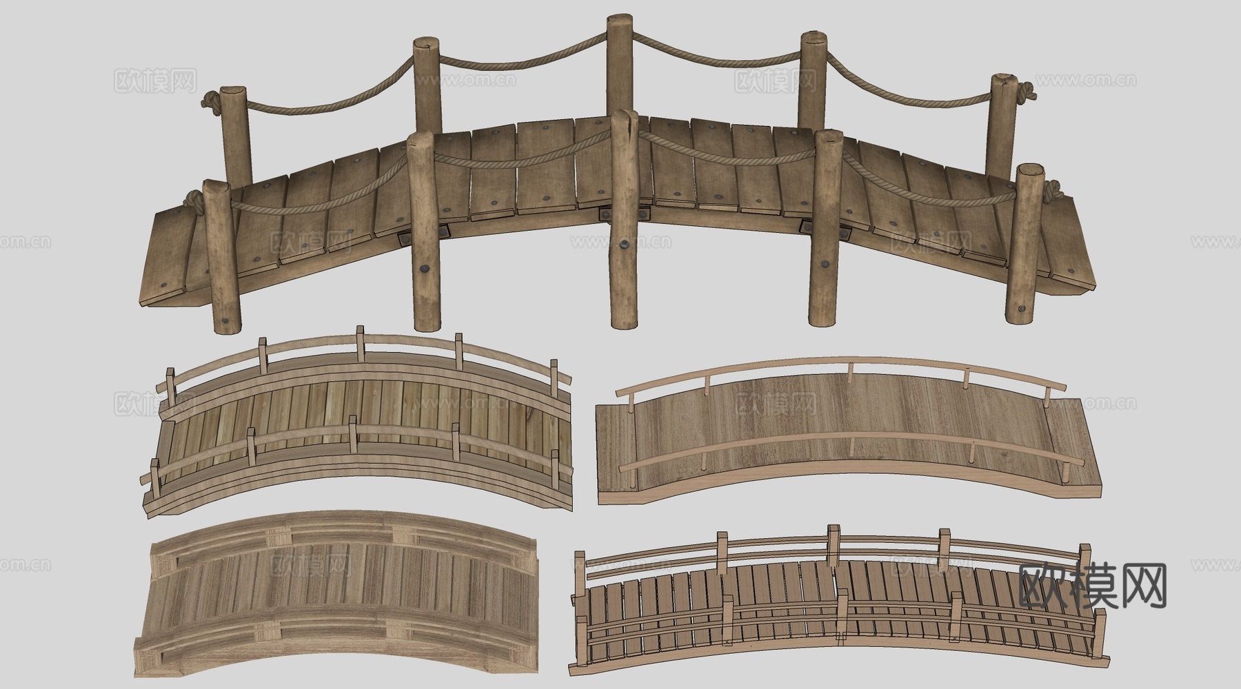 现代景观小桥 景观桥 木拱桥 公园桥su模型