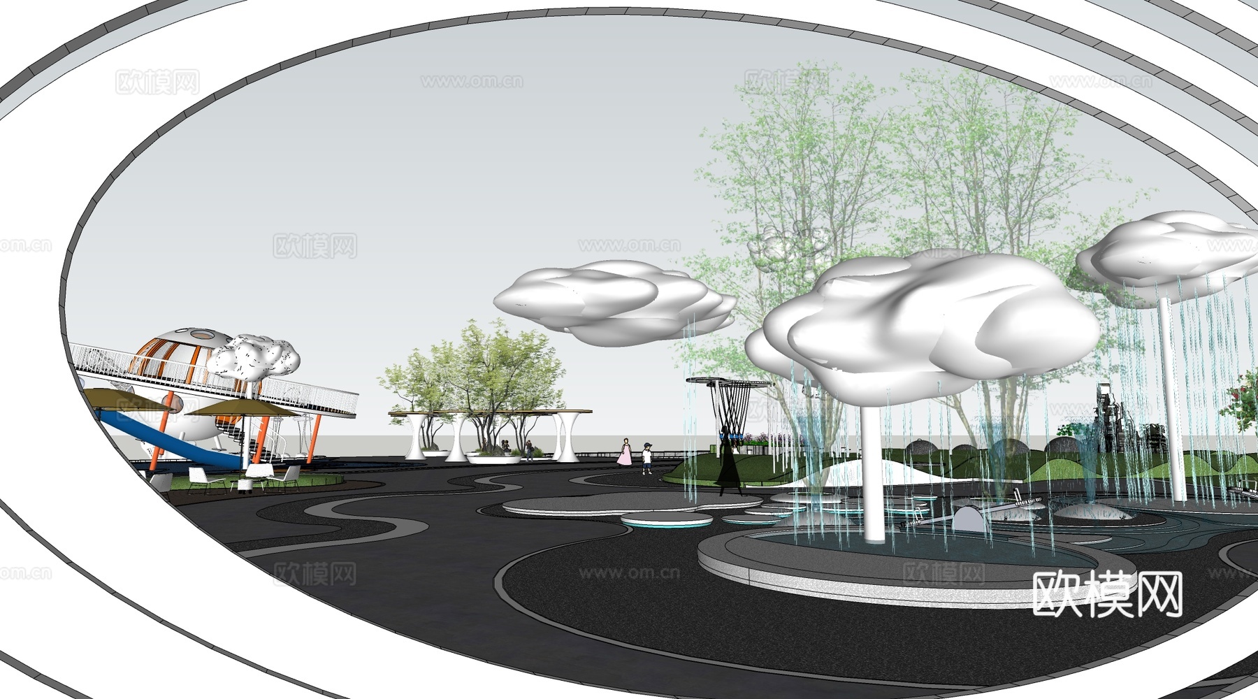 现代公园景观 云朵公园 广场景观 云朵装置艺术su模型