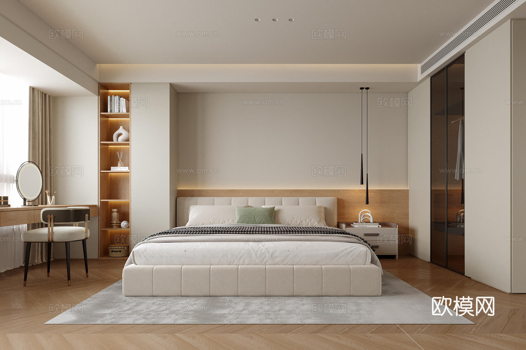 现代卧室 双人床免费su模型