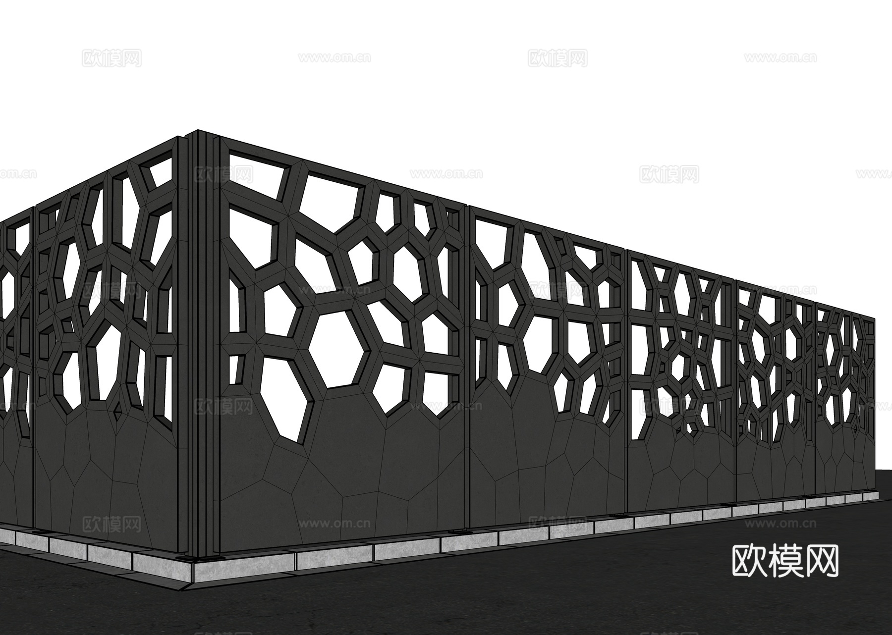围墙 工业风围墙 现代金属围墙 空洞围墙 异形围挡 现代围墙su模型