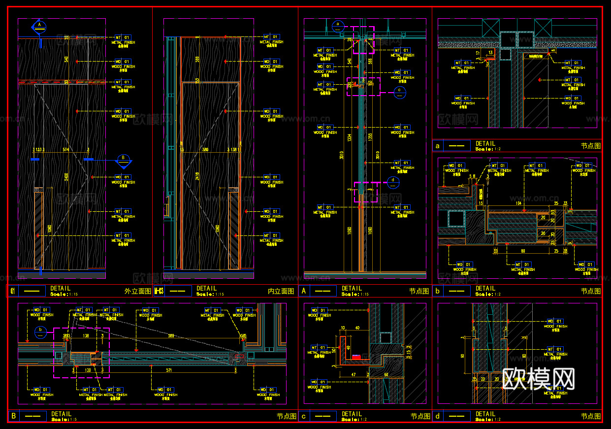 门大样图 卧室门 单开门 木饰面平开门cad施工图
