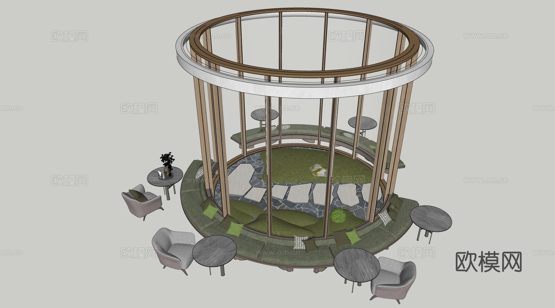 现代公司休息区 中庭休息区 洽谈区su模型