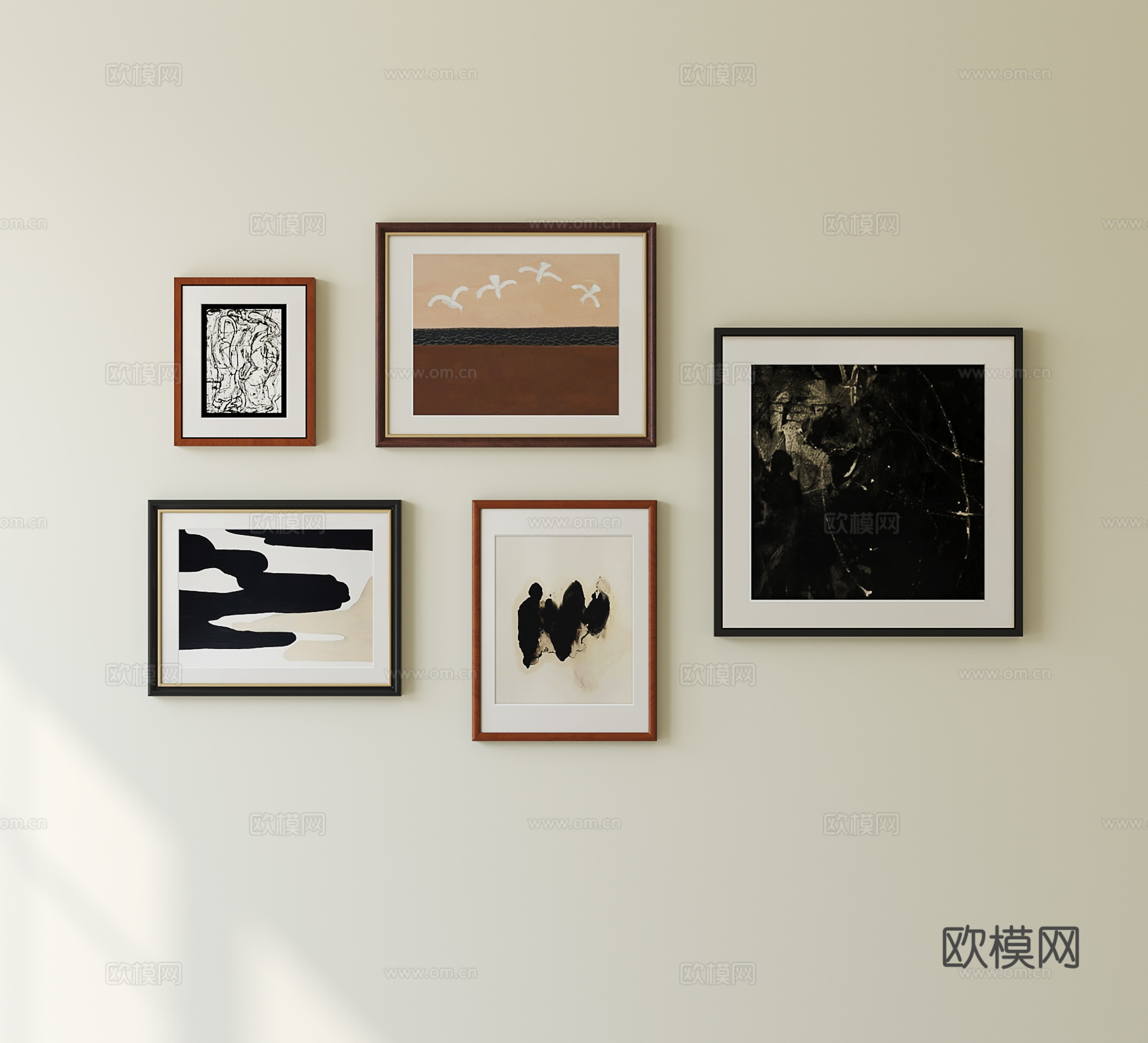 北欧中古挂画 抽象挂画 照片墙su模型