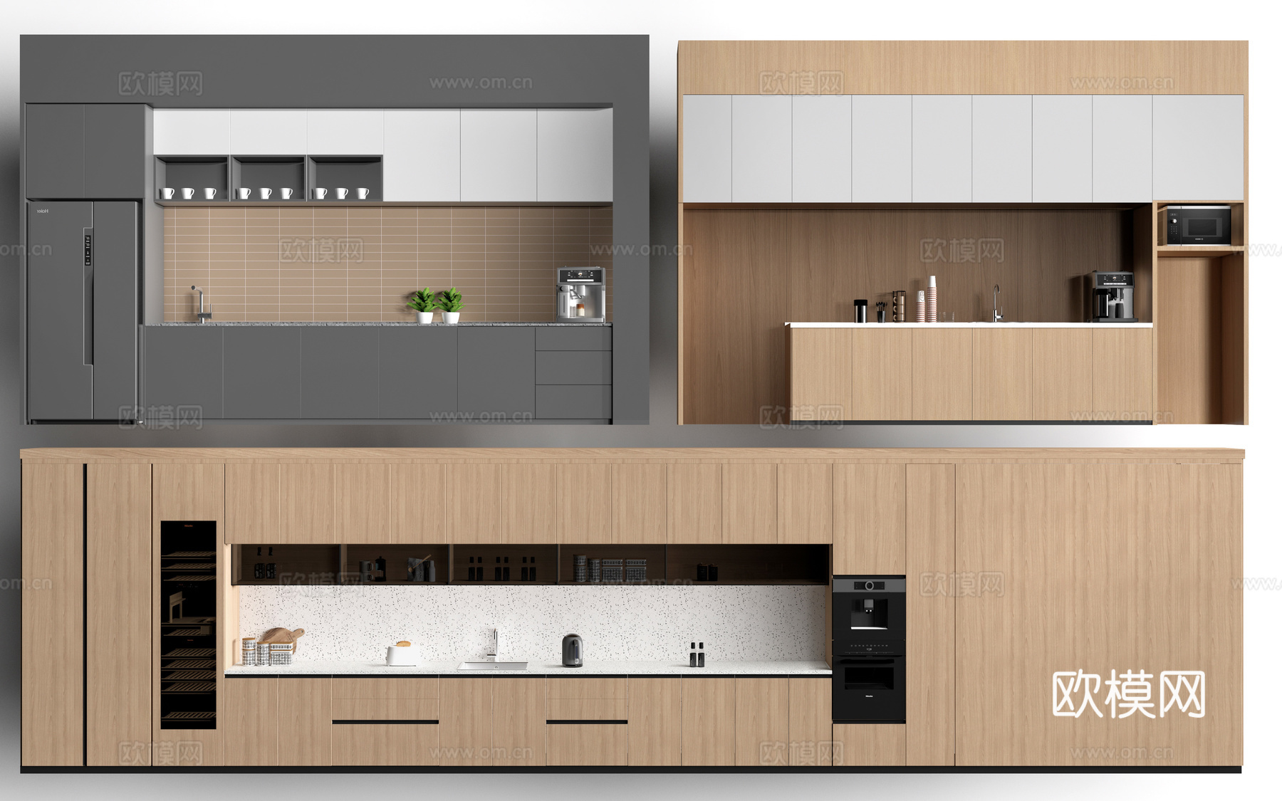 现代茶水间柜子 茶水台 茶水间储物柜 茶水柜su模型