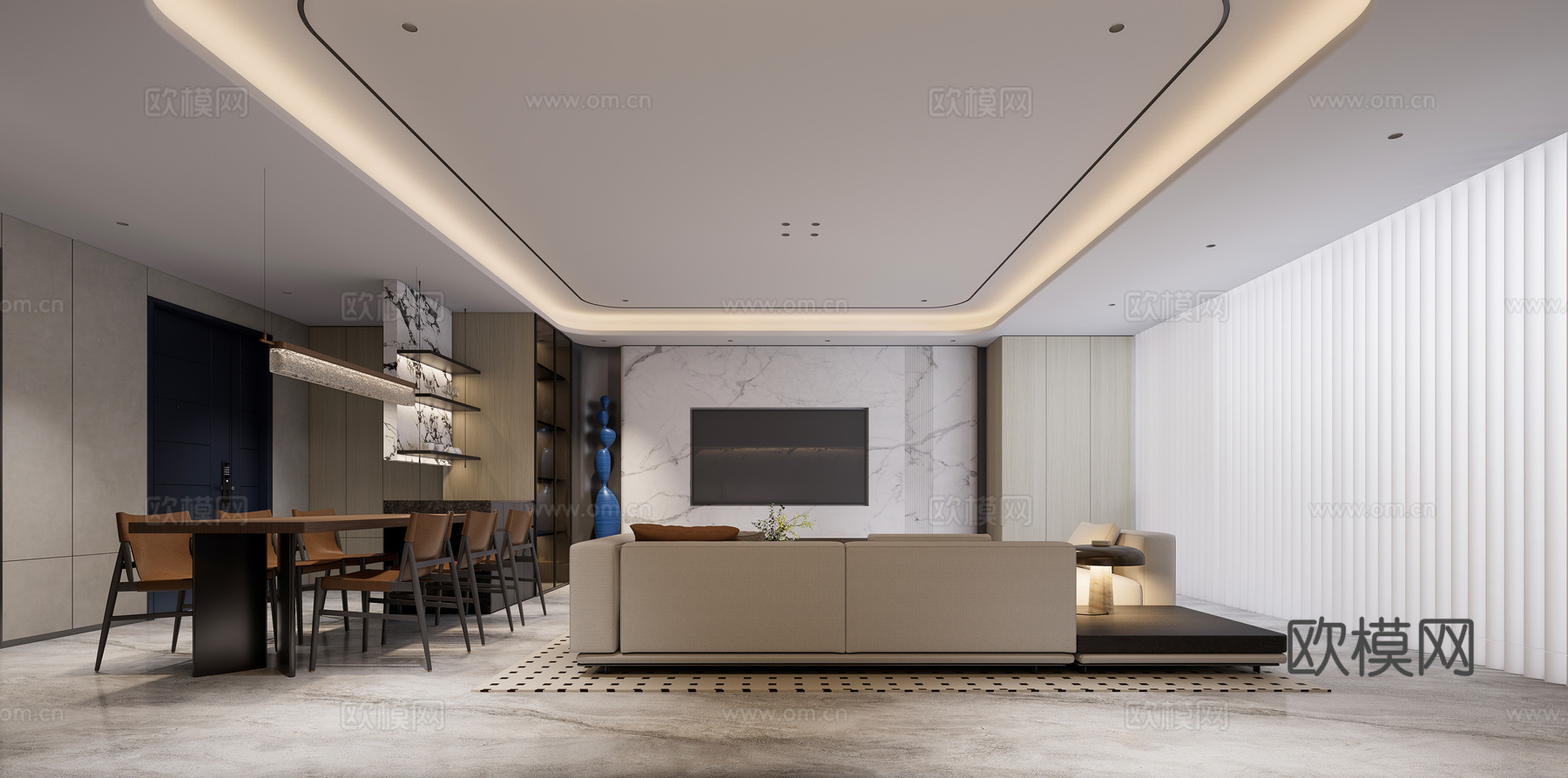 客餐厅 现代风格 客厅 餐厅su模型