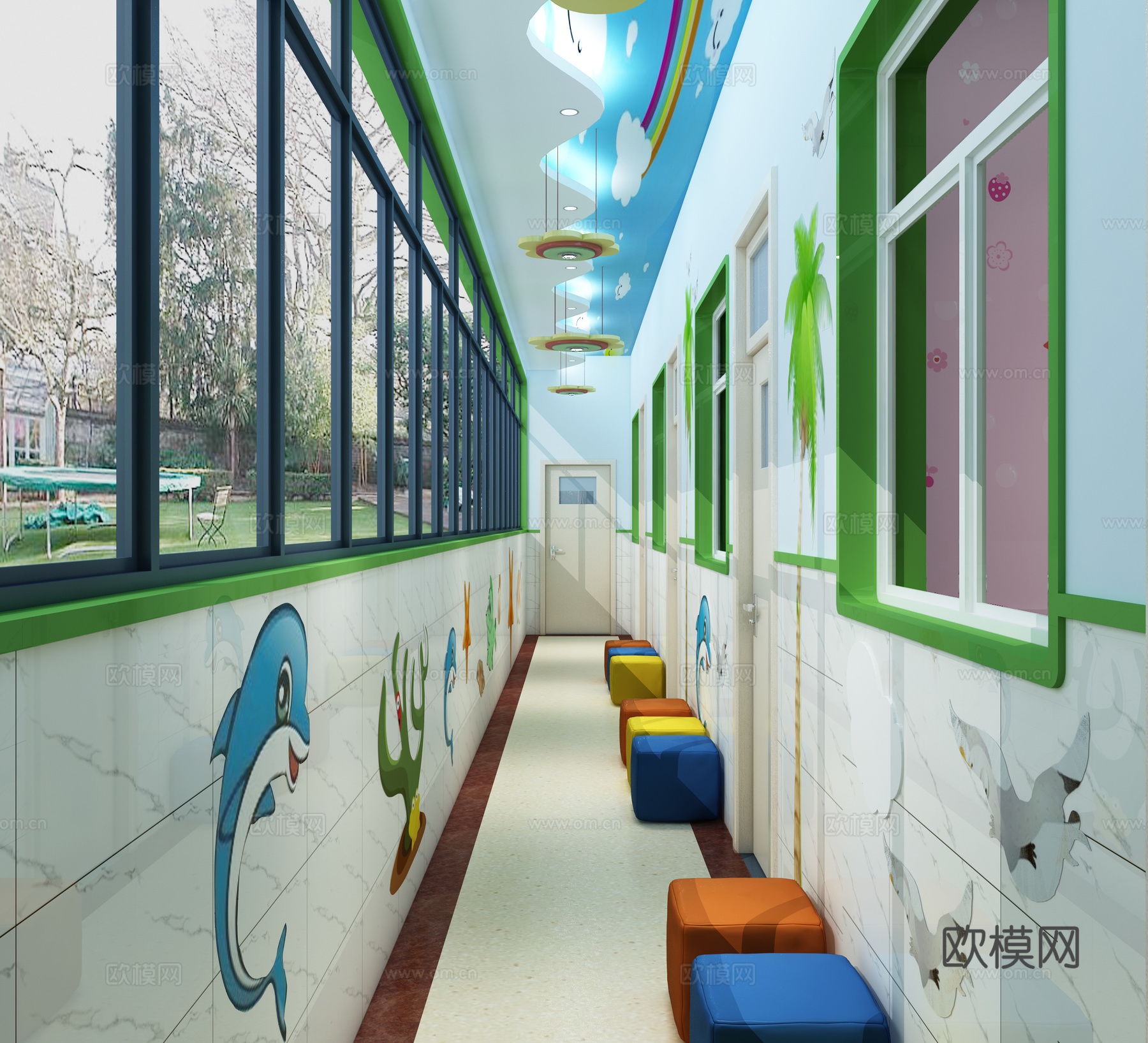 最新做的幼儿园走廊3d模型下载（渲染图3）