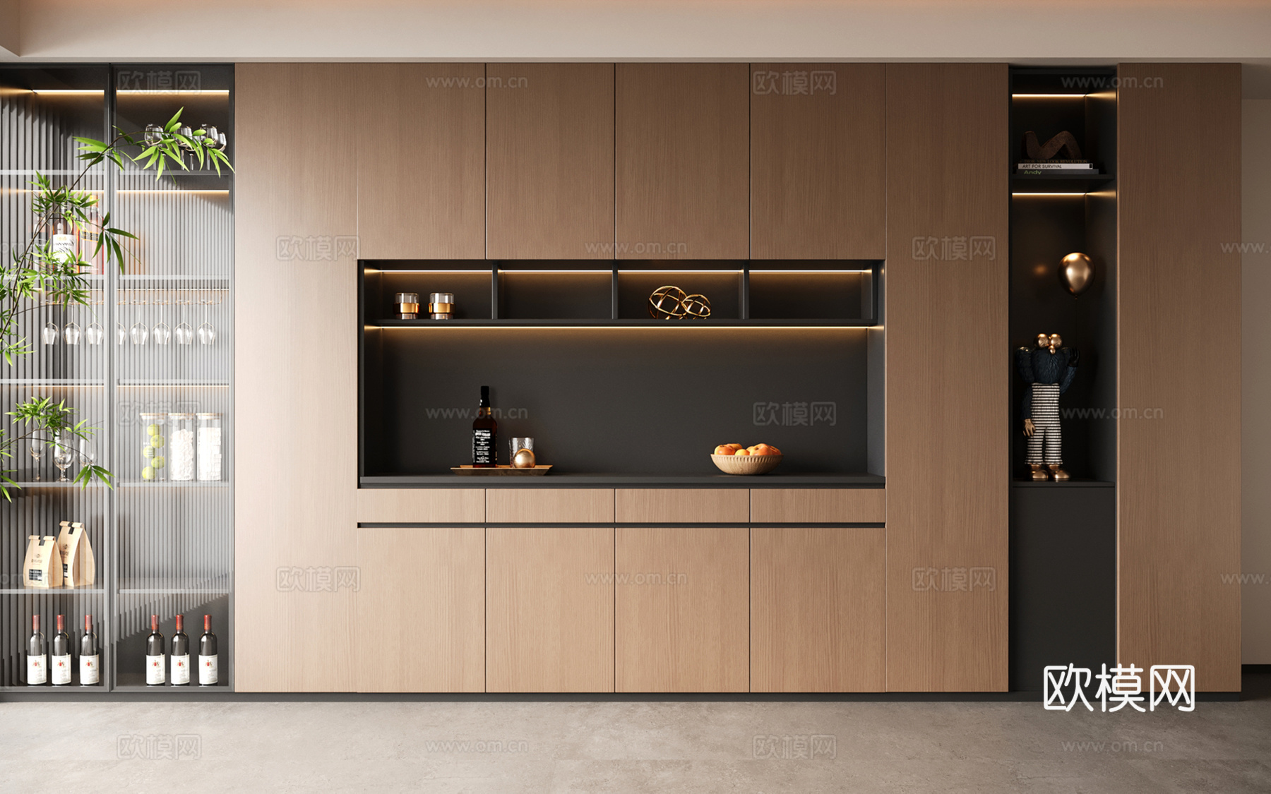 意式现代酒柜 定制满墙酒柜su模型