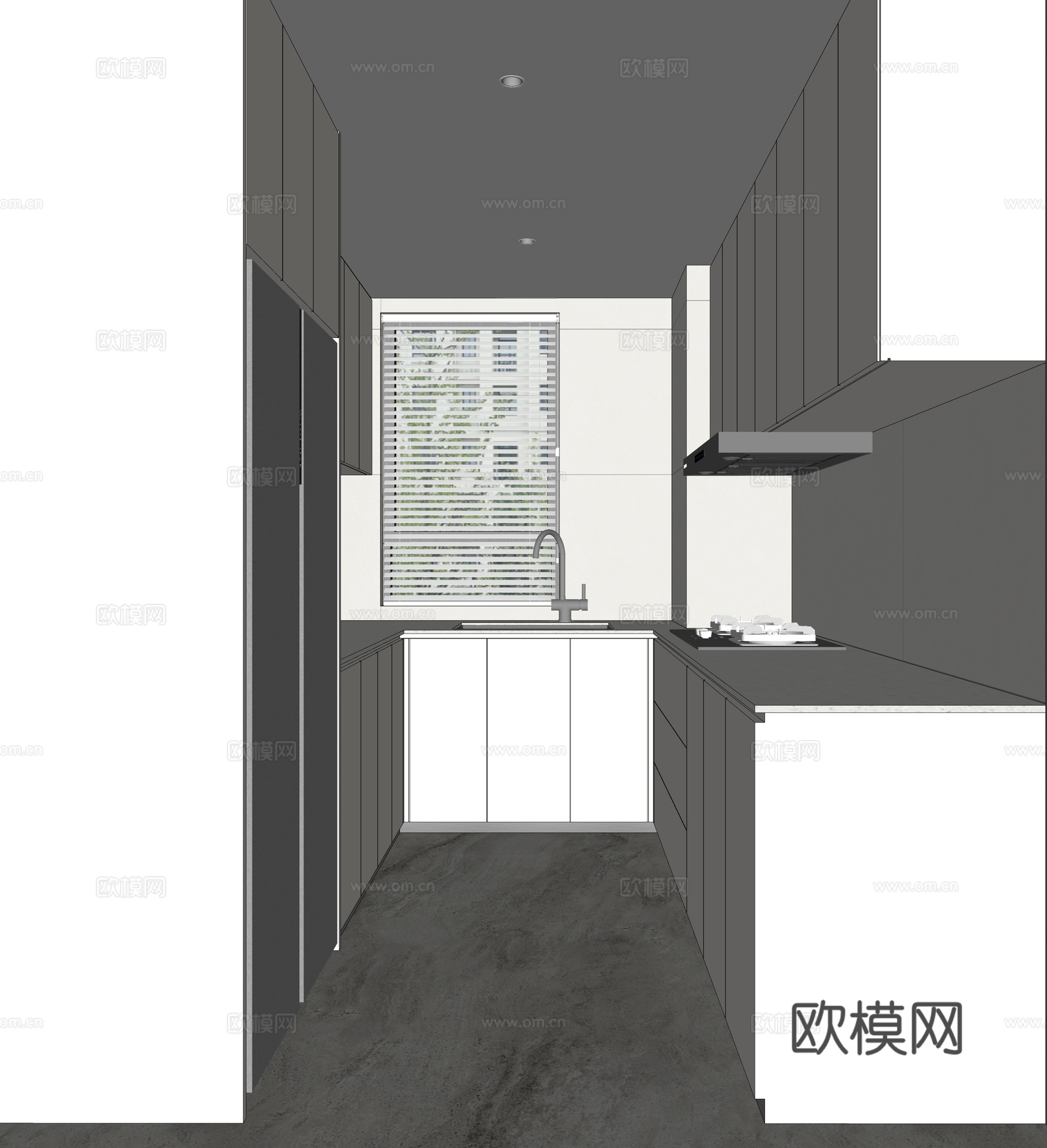 现代风格 厨房 封闭式厨房 U型厨房 厨具su模型