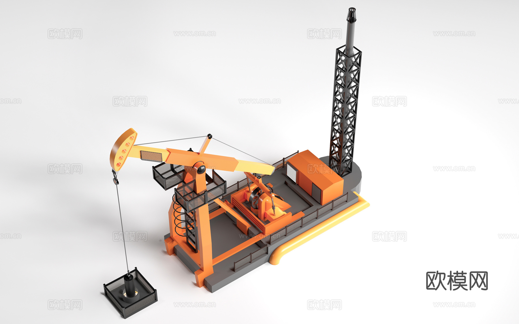 现代抽油机 石油开采机 石油钻井设备 油田采油机su模型