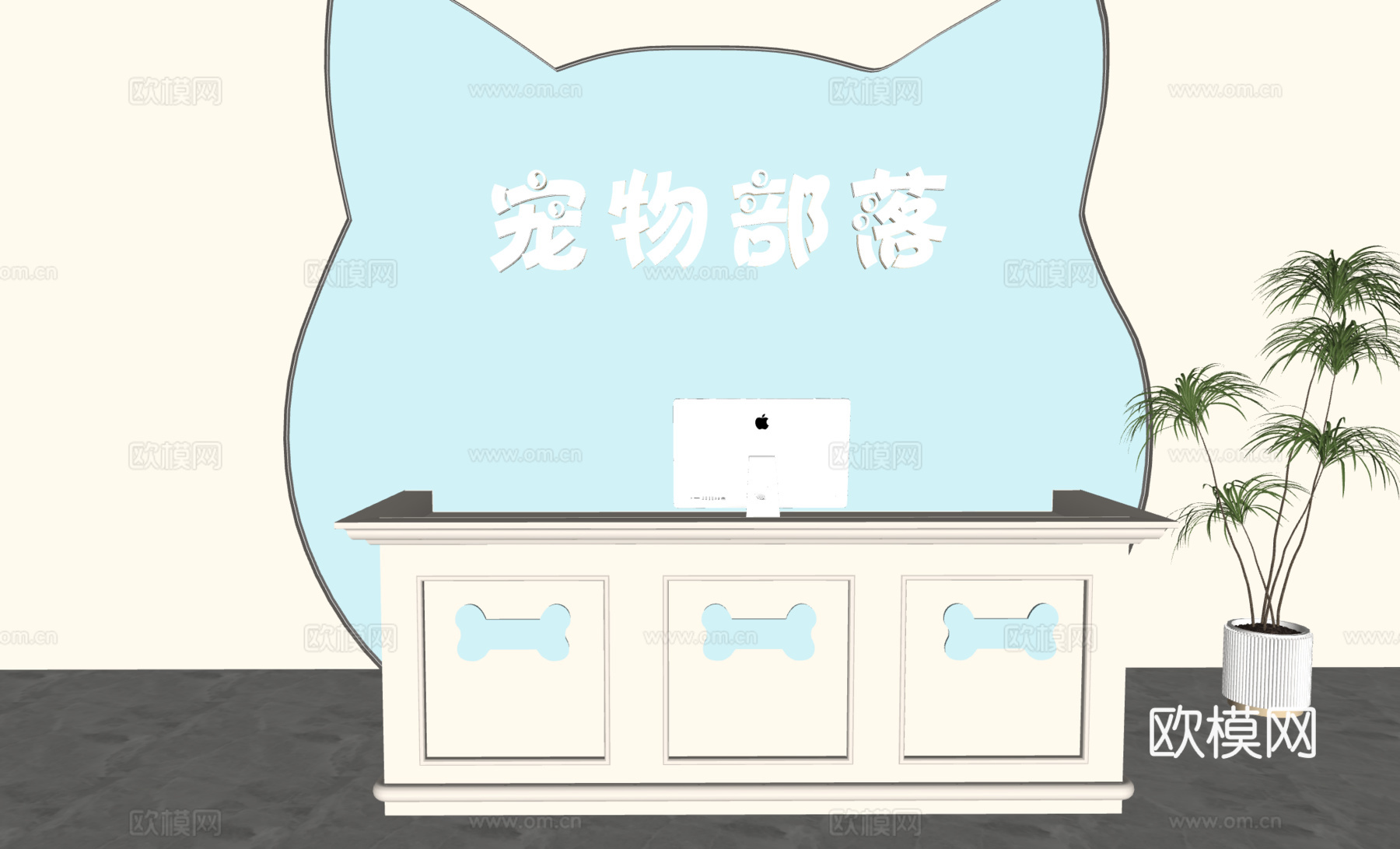 奶油风宠物店 宠物店前台 简约前台 宠物店收银台su模型