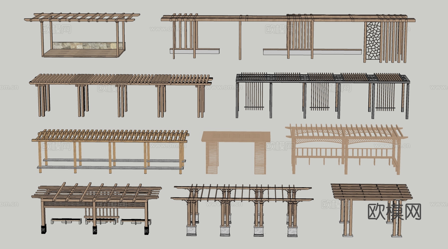 现代景观花架 葡萄架 廊架 绿植爬架su模型