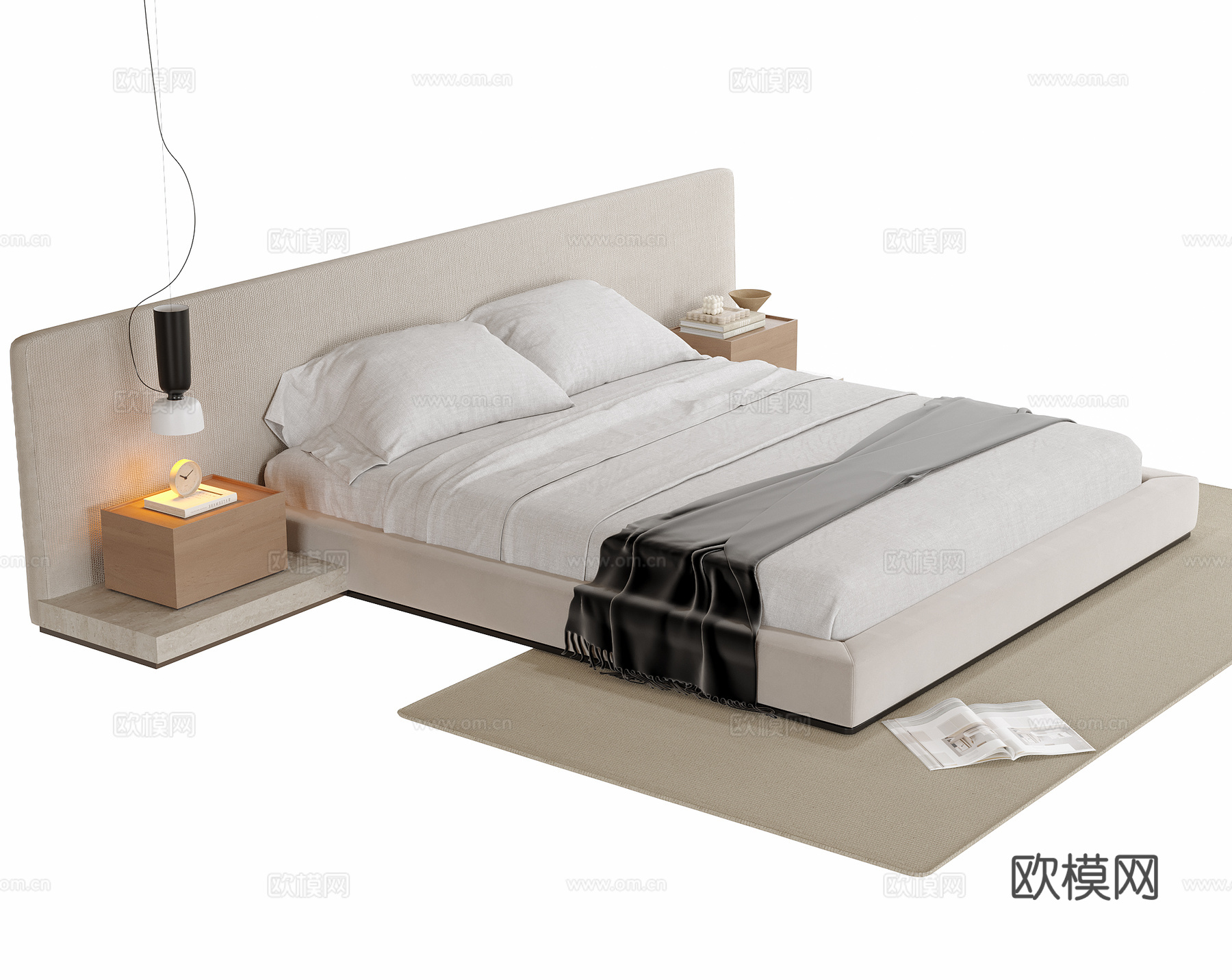 现代双人床su模型