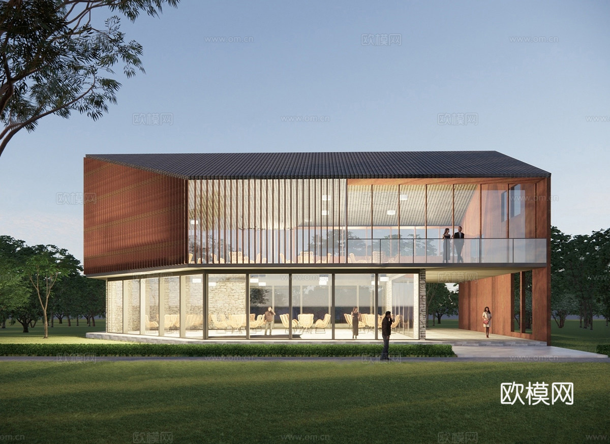 新中式现代驿站 二层驿站 游客中心su模型