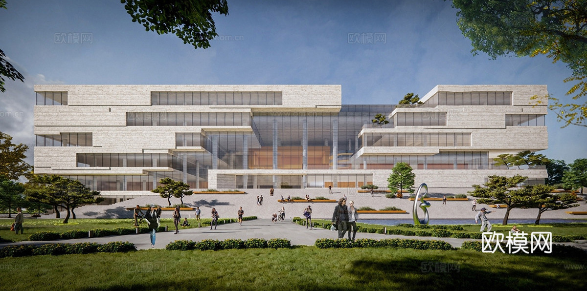 现代图书馆建筑 现代图书馆 现代展馆su模型