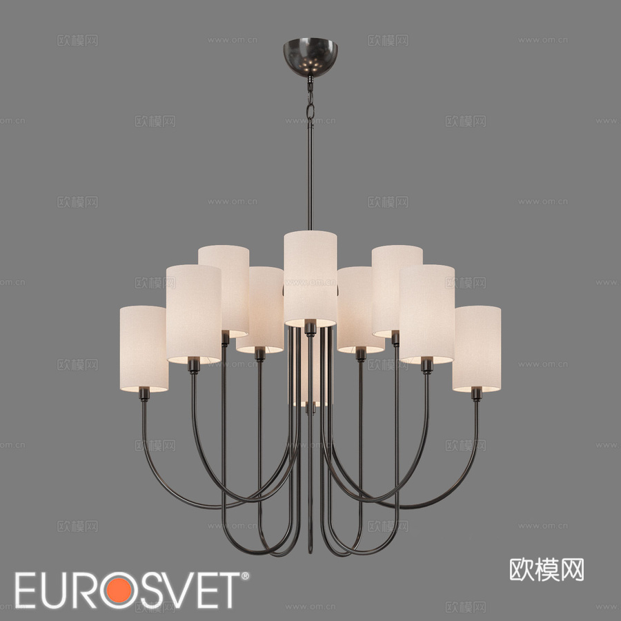 欧式布艺灯罩吊灯3d模型下载