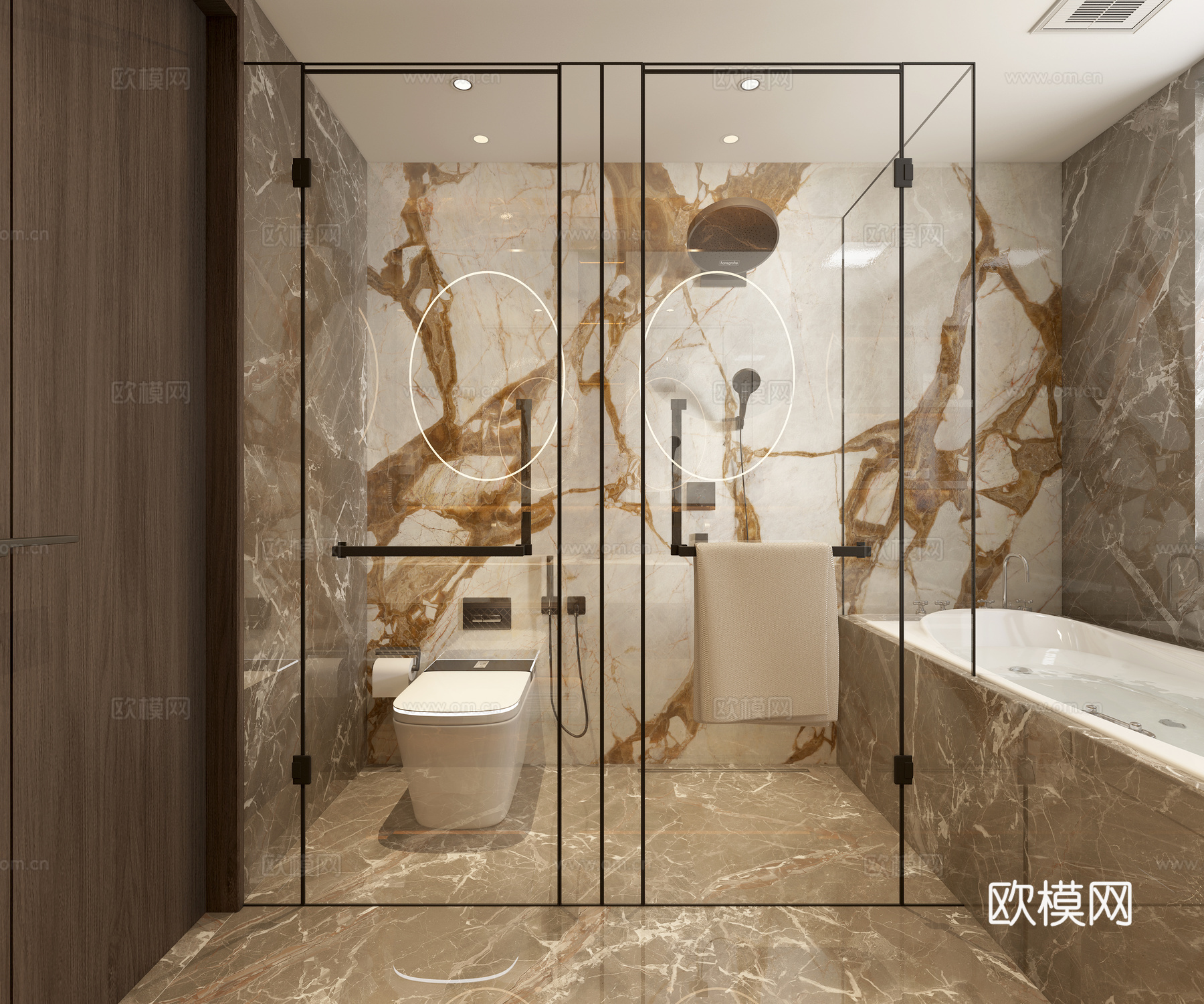 轻奢卫生间 浴室柜 马桶 暗装花洒 内嵌浴缸 淋浴房 卫浴小3d模型