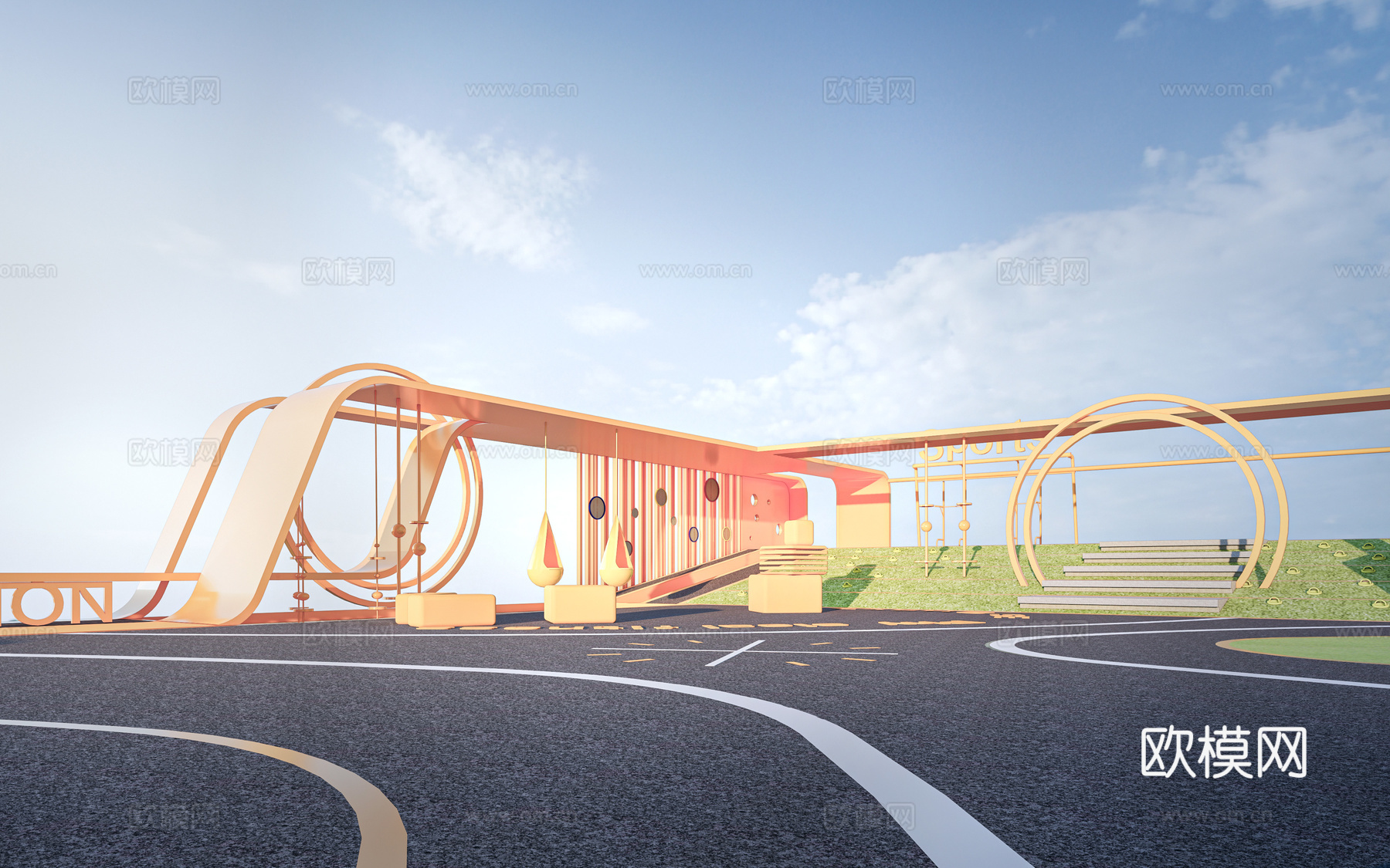 现代儿童游乐场 儿童健身器材 儿童游乐设施su模型