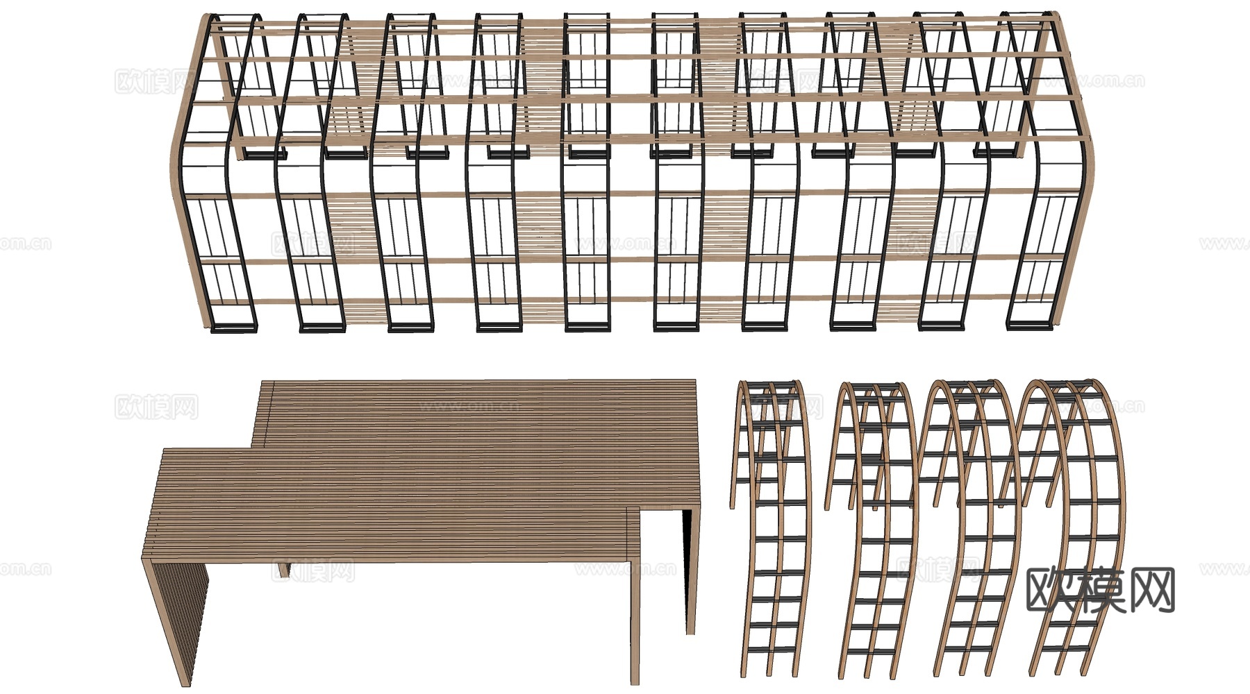 现代景观花架 葡萄架 廊架 绿植爬架su模型