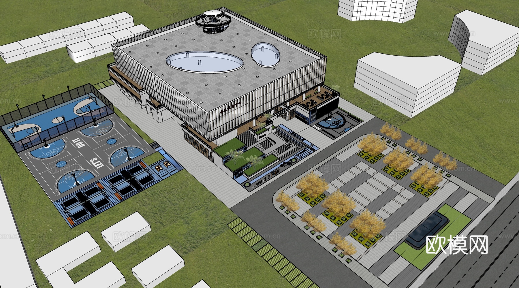 现代体育建筑  全民健身中心 体育馆建筑su模型