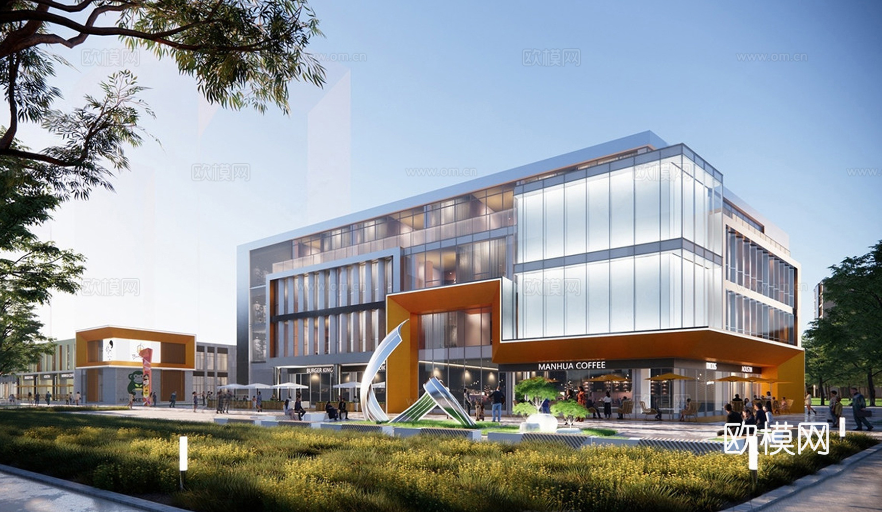 现代办公楼 现代写字楼建筑 商场建筑su模型